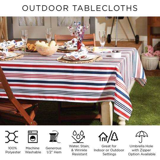 DII® Storm Blue Tonal Lattice Print Outdoor Tablecloth with Zipper, 60 Round